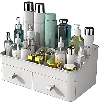 Koomuao - Organizador de maquillaje con cajones, caja de baño para productos de belleza cosmética, paleta de joyas para maquillaje y organizador para cómoda, Blan-m, 1