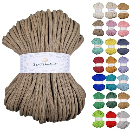 Sznurkomania, Baumwollkordel 9mm 100m, viele Farben, Makramee Garn, Baumwollgarn, geflochtene Baumwollkordel mit Kern, Makramee Kordel, Häkelkordel, Kordel 9mm, gehäkelte Tasche (Mokka)