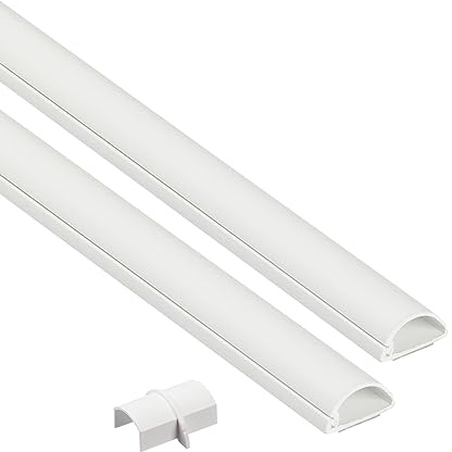 D-Line 31.4in TV Cord Hider, Patented Half Round Cable Cover, Hide Wall Mount TV Wires, Hinged One-Piece Cable Concealer, Adhesive, Decorative Raceway - 2X 0.78in W x 0.39in H x 15.7in L - White