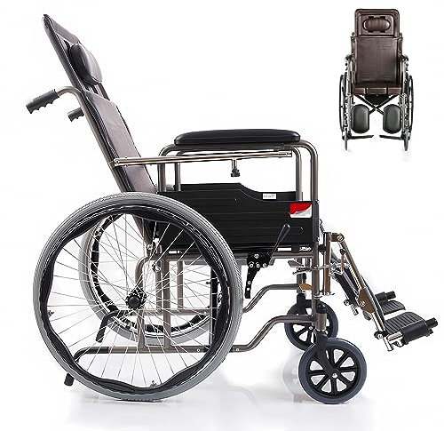 GHBXJX Rollstühle mit Selbstantrieb, Stahl Rollstuhl Faltbar Leicht Aktivrollstuhl, Pflegerollstuhl für Erwachsene, Reiserollstuhl, Verstellbare Rückenlehne und Fußstütze, Belastbarkeit 100 kg