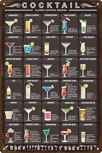 Vintage Metal Sign Cocktail Mixology Poster Retro Wall Decoration Art Crafts Plaque Decorative for Bar Home Decor 8x12 Inch