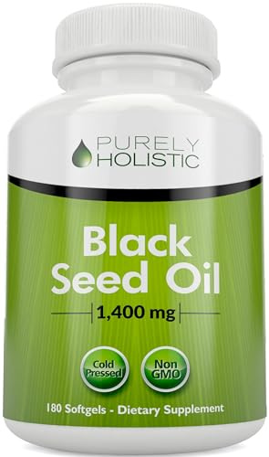 Purely Holistic Black Seed Oil Capsules 1400mg, 180 Softgels, 3 Month Supply - Cold Pressed Nigella Sativa, Rich in Omega 6, 9 & TQ, Black Cumin Seed Oil, Immune Support, Joints and Digestion