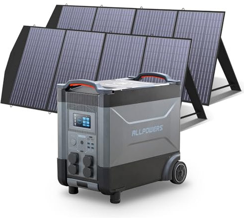 ALLPOWERS R4000 Tragbarer Powerstation mit 2x 200W Solarpanels, Solargenerator 3456Wh LiFePO4 Batterie mit 4000W AC Ausgang, Tragbare Heimbatterie für Camping, Wohnmobil, Haus Stromausfälle