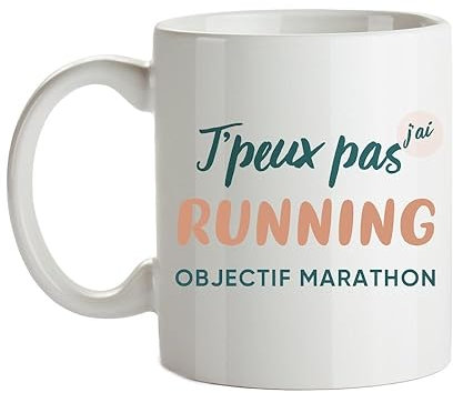 CADEAUX.COM - Mug Personnalisé J'peux pas J'ai Running - Mug Céramique - Tasse Classique Personnalisable - Résiste Au Micro Ondes et Lave Vaisselle - Idée Cadeau Original- Cadeau Homme, Femme
