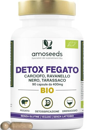 Detox Fegato BIO | Potente Depurativo de la Tossine, Drenante, migliora la Digestione | Carciofo, Ravanello Nero, Tarassaco | 90 capsule vegane, Integratore Detox | Qualità superiore