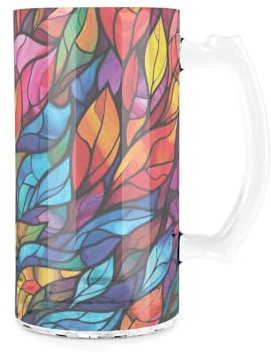 Purely Home Stained Glass Stein - Mosaic Colourful Beer Glass Gift/Present - 450ml Drinking Cup/Tankard with Handle