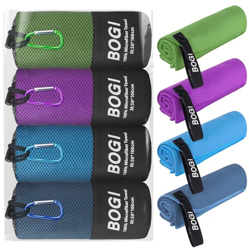 BOGI 4 Pack Microfiber Travel Sports Towel-Quick Dry Towel, Soft Lightweight Microfiber Camping Towel Absorbent Compact Travel Towel for Camping Gym Beach Bath Yoga Swimming Backpacking-4 pcs Medium
