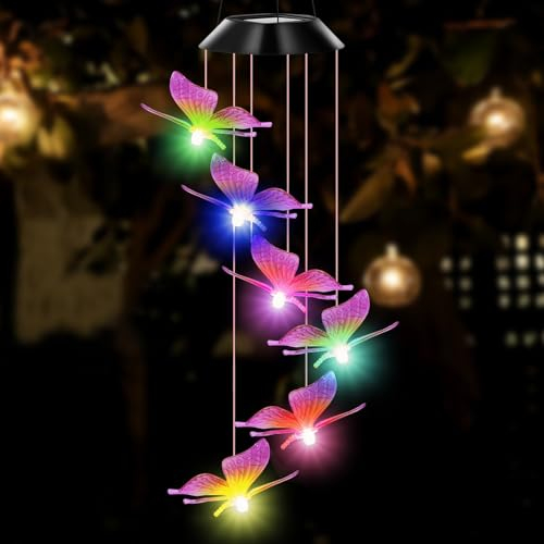 Campanelli Eolici Solare, Campane a vento solare che cambiano colore Luce a LED, Campanelli Solare Impermeabili, Regalo Mamma, Decorazione per Esterni Giardino Cortile Feste