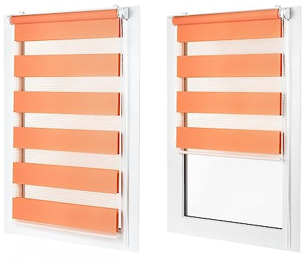 Doppelrollo ohne Bohren – Sichtschutz und Sonnenschutz, Klemmfix – Orange, 90 cm breit (Stoffbreite) x 150 cm hoch (Fensterhöhe) – Duo Rollo für Fenster/Tür, lichtdurchlässig/verdunkelnd