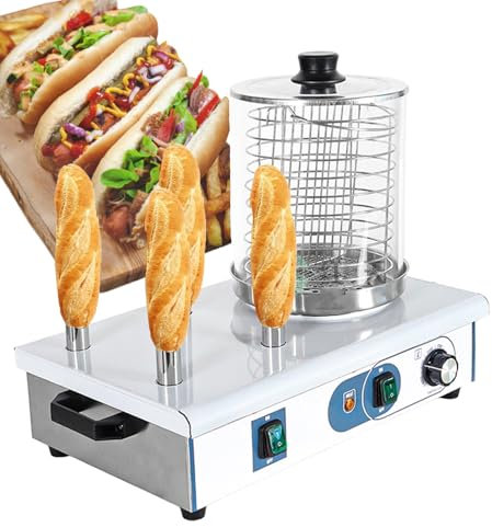 XNXYSMKJ Rouleau à Hot Dog, Rouleau à saucisses Commercial, Chauffage électrique pour Petits Pains à saucisses, Acier Inoxydable 550W/1200W, 4 Rouleaux
