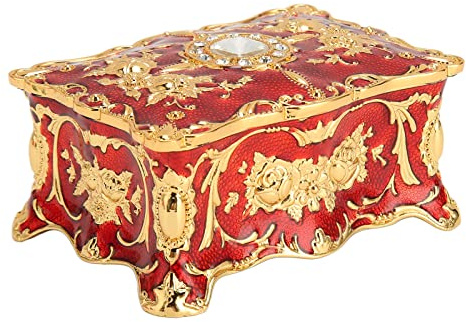 Schmuckschatulle Vintage, Schmuckkasten Groß Antik Jewelry Box Schmuckkästchen Schmuckbox Schmuckkästen mit Deckel für Ringe Halsketten und Ohrringe (Goldrot)