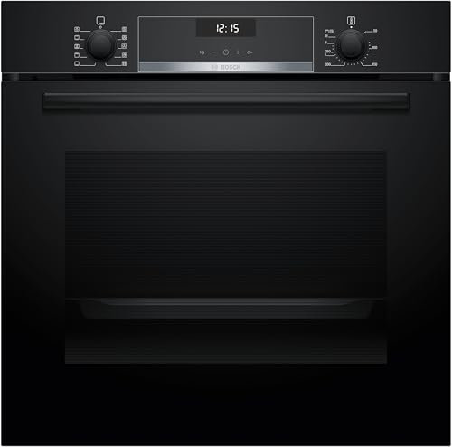 Bosch HBG537BB3, Serie 6, Einbau-Backofen 60 x 60 cm, 10 Automatikprogramme, Schnellaufheizung, Reinigungsunterstützung, EcoClean Direct Rückwand, 3D-Heißluft, Soft Close, Versenkknebel, LCD Display