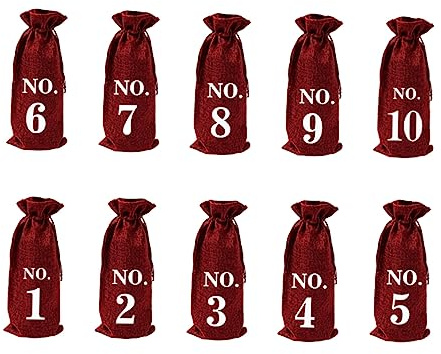 TOKIDNY 10stücke Jute Weinflaschenbeutel Mit Zahlen Wiederverwendbare Kordelzugbeutel Aus Naturfaser Für Hochzeiten Partys Und Blindverkostungen