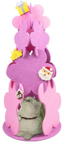 Jlobnyiun Casa para gatos con árbol de Navidad, Casa para perros con árbol de Navidad | Cama para gatos con árbol de Navidad ensamblada, árbol de anidación para gatos de fieltro, resistente a la intem