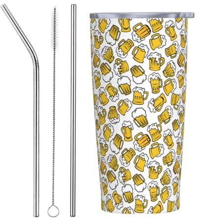 Vaso de 20 onzas con tapa y popote, vaso aislado de acero inoxidable con estampado de cerveza, taza de café personalizada, botella de agua