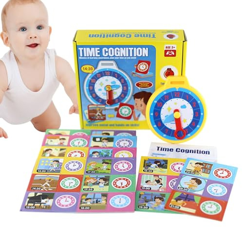 Lernuhr für Kinder, Lernuhr zum Ablesen der Uhrzeit, pädagogische Uhr, Uhr mit Karten, Lernspielzeug für mehr als 3 Jahre, f