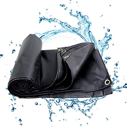 Lona negra resistente al agua de 9 x 9 pies con ojales y esquinas reforzadas, resistente al desgarro y cubierta de lona de polietileno gruesa de 15,7 mm, ideal para uso en exteriores