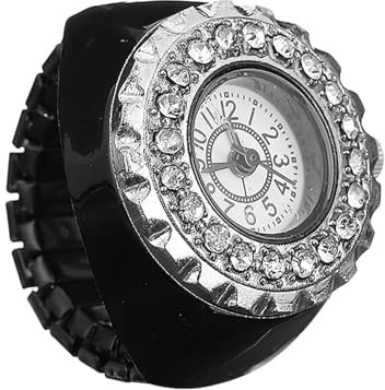 COLLBATH Moderne Kleiner Ringuhr Mit Diamantbesatz Schwarzer Edelstahlring Präzise Analoge Fingeruhr Eleganter Schmuck Für Damen Vielseitig Tragbare Uhr Für Alltag Und Geschenk