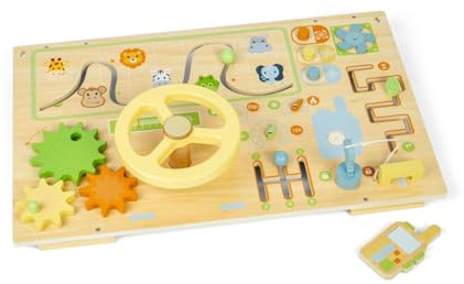 Bigjigs Toys Jungle Busy Board - Wooden Montessori Toy For Baby & Toddlers