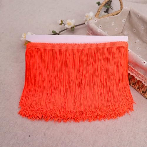 10 yards x 10 cm, bordatura con frange, nastro decorativo in seta, nappa, frange, nastri, per cucito, fai da te, vestiti, costumi, tende, decorazioni, arancio fluorescente e rosso