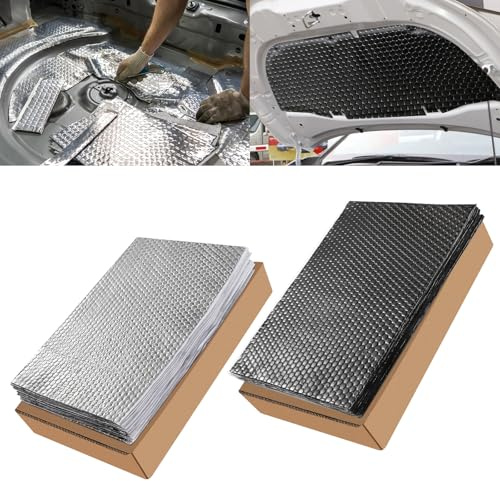 Pamatio Butyl Sound Deadening Mat, 40 Sheet (Silver+Black), 40sq.ft/3.7 sq.m, 2mm Car & Van Sound Proofing Panels, Self-Adhesive Sound Insulation,Vibration Damping,for Floor,Ceiling
