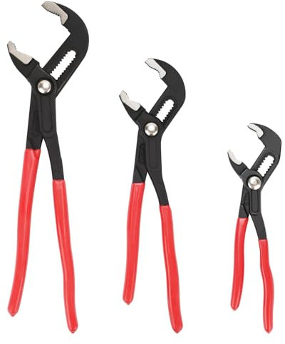 3-Piece Quick Adjust Groove Joint Pliers Set - 7in, 10in & 12in Water Pump Pliers with Red Grips - Fast Adjustable V-Jaw Tongue and Groove Pliers for Plumbing, DIY, and General Use