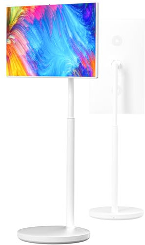 SHENGSHIYU Home Portable TV 32 inches, 4K Portable TV with Stand on Wheels, Adults, Children, Portrait/landscape rotation Portable TV for Studying, Meetings, Movies, Gaming, Singing,8+256G