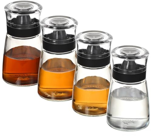 SWEWARM 4 botellas dispensadoras de aceite, vinagre y aceite a prueba de fugas y sin goteo, recipientes de vidrio herméticos de 160 ml/153.1 g, botellas de oliva, decantadores para la cocina del hogar