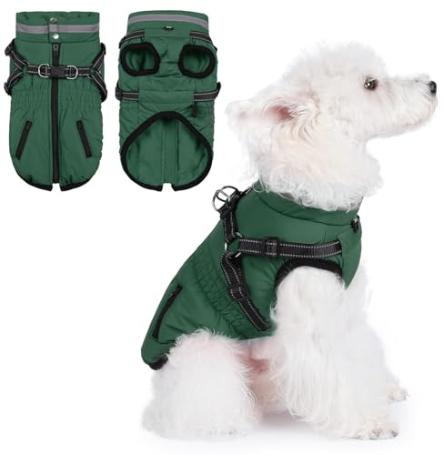 Savlot Hundemantel Wasserdicht - Reflektierende Hundejacke mit Reißverschluss Hundewinterweste mit Geschirr