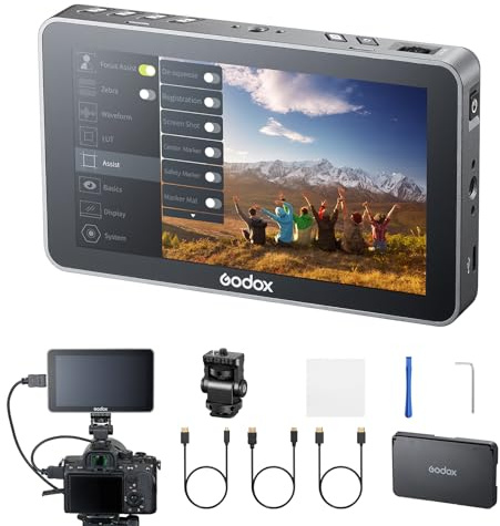 Godox GM6s Pro Moniteur de Caméra 4K Écran Tactile 5,5, IPS 2000 nit | HD 1920 x 1080 Ultra Lumineux, Gamme de Couleurs Rec.709, Support LUT 3D avec Capot Arrière Métal Silencieux Moniteur Caméra