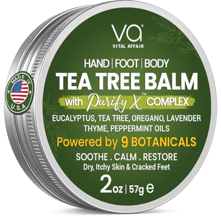 VITAL AFFAIR Tea Tree Oil Balm – Soothing Care for Rashes, Athlete’s Foot, Jock Itch, Bug Bites, Folliculitis, Cracked Feet, Dry, Flaky, Irritated Skin – For All Ages & Sensitive Skin - 2 oz