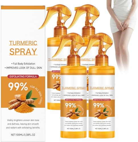 Kurkuma Peeling Spray mit Retinol, Kurkuma Gesichts- & Körperpeeling-Exfoliator, Aufhellendes Peeling-Spray für Glatte & Erfrischte Haut, Tiefenreinigende Gesichtsbehandlung für Poren (4pcs)