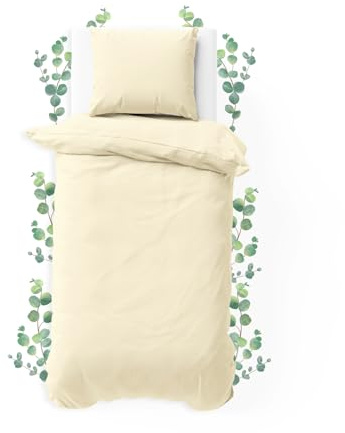 JACOBSON Bettwäsche 135x200 Set - 100% Baumwolle Bettbezug 135x200 cm + 1 Kissenbezug 80x80 cm, Perkal Bettwäsche 2-teilig mit Reißverschluss (135x200cm, Natur, 2-teilig)