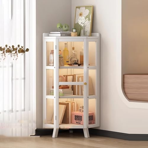 Moderner Eckvitrine, hoher Glasaufbewahrungsschrank für Wohnzimmer & Home Office, stilvoller Pokal mit Türen, elegante Aufbewahrungslösungen für jeden Raum