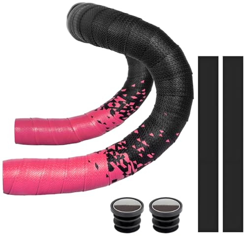 LKRXW 2 Rollen Fahrrad Lenkerband PU Lenkerbänder Rennrad Leder Fahrradlenkerband Cycling Griffband Rutschfest Stoßdämpfend Klebeband Komfortabel Lenker Tape Farbverlauf Pink mit Stopfen