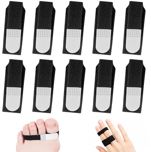 10 PCS Trigger Finger Schiene, Buddy Loops Finger, Fingerschutz (Schwarz) | Wiederverwendbare Rutschfeste Klett Fingerbandage für Kleiner Finger, Ringfinger, Mittelfinger, Zeigefinger und Zehen