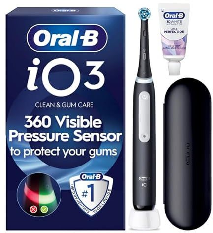Oral-B iO3 Electric Toothbrush, Matt Black, with Travel Case and Toothpaste