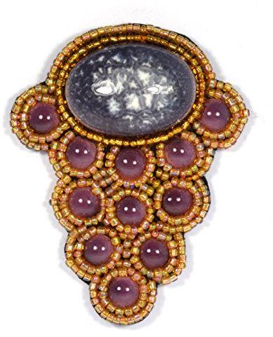 Broche grappe Violet en Porcelaine et Perles de Verre - Bijou Fantaisie
