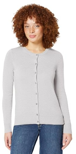 Amazon Essentials Women's Lightweight Crewneck Cardigan Jumper (Available in Plus Size), Light Grey Heather, L