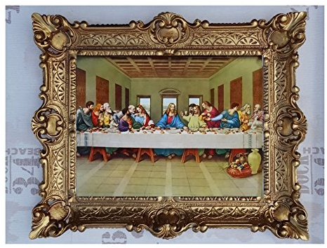 Made in Italy Jesus Christus mit den zwölf Aposteln 12 Apostel das letzte Abendmahl Jesu ULTIMA CENA 56x46 cm Gold Barock Gemälde Bild mit Rahmen Repro Antik look 50B