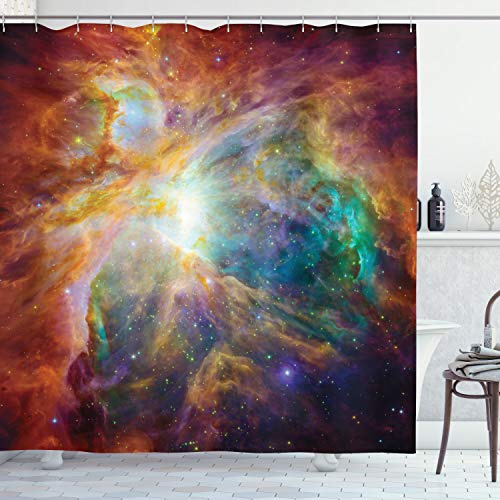 ABAKUHAUS Weltraum Duschvorhang, Sterne und Nebel, mit 12 Ringe Set Stielvoll Modern, 175x200 cm, Orange Mehrfarbig