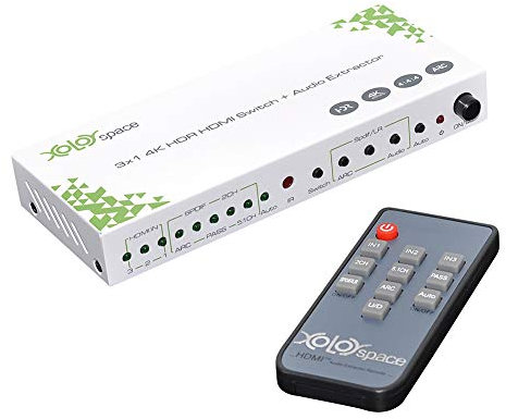 XOLORspace 23031A 4k 60HZ 4:4:4 8bit HDR Dolby Vision 3x1 HDMI Switcher HDCP 2.2 with Audio Extractor Optical and Stereo Audio Out/Supports ARC Remote Control + Auto Switch
