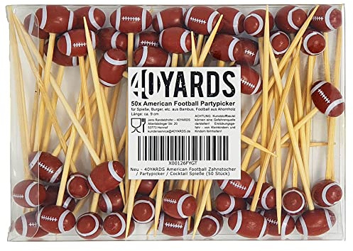 40YARDS tandpetare för amerikansk fotboll (50 stycken): Festdekoration/burgarspett/cocktailspett & fotbollsdekoration i snackstadion