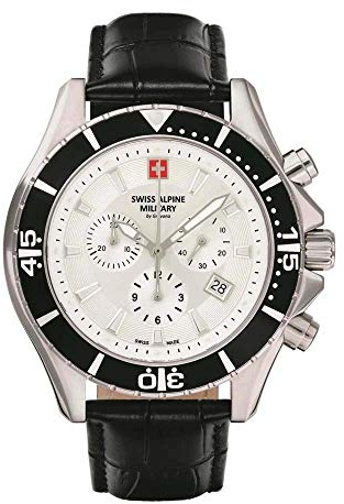 Swiss Alpine Military Herren Uhr Chronograph Analog Quarz 7040 Leder 10 ATM