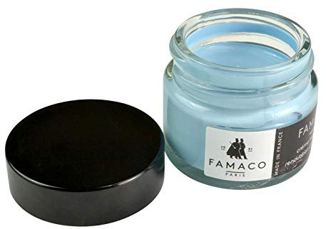 Famaco Leather Repair & Dye Cream | Self Seal Colourant for Quick and Easy Leather Repair | Suitable for Leather Sofas, Leather Car Seat, Shoes, Handbag, and more (Sky Blue)