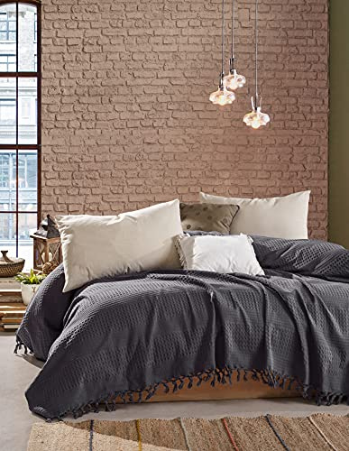 Bohoria® Premiumöverkast 220 x 240 cm - sängöverkast, filt, vändbar filt, mysfilt, soffilt i våffelutseende | extra stort (The Urban Loft) (obsidian)