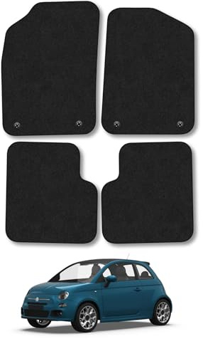 Fiat 500 (2013+) Car Mats Accessories Tailored Fit Carpet Floor Mats Non Slip Black Trim Full Coverage Compatible Accessory Front Rear Set Anti Slip Granulated Backing Hand-Finished Clips