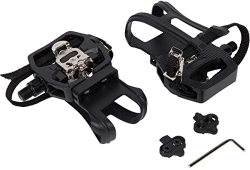 SPD Pedals for Bike with Toe Cages (SPD Cleats Included) - 2-in-1 SPD Shimano Clip Pedals with Toe Straps - Compatible with Peloton, NordicTrack, Other Bikes with 9/16” Spindle