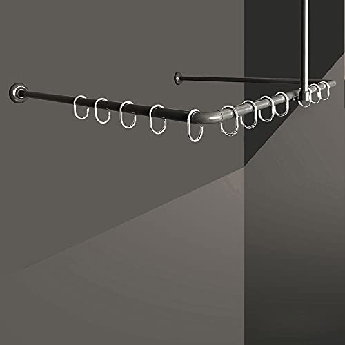Winkelstange Duschvorhang Stange Anthrazit Weiß Silber Schwarz Bad Stange Winkel, U und L-Form inkl.Deckenhalterung (U-Form 90x90x90cm, Anthrazit)