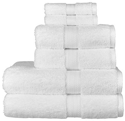 Christy Renaissance 6 Piece Towel Set | White | 100% Egyptian Cotton Pile | Luxuriously Soft and Super Absorbent | 675 GSM | 2 Bath Towels 2 Hand Towels 2 Face Cloths